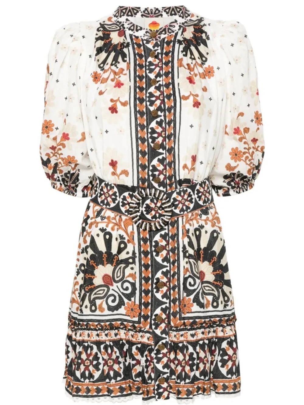 FARM Rio White Mini Dress with Black & Tan Floral Embroidery - Picture 1 of 5